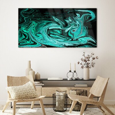 Turquoise swirls of abstraction Wall art on glass