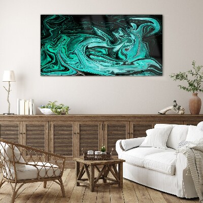 Turquoise swirls of abstraction Wall art on glass