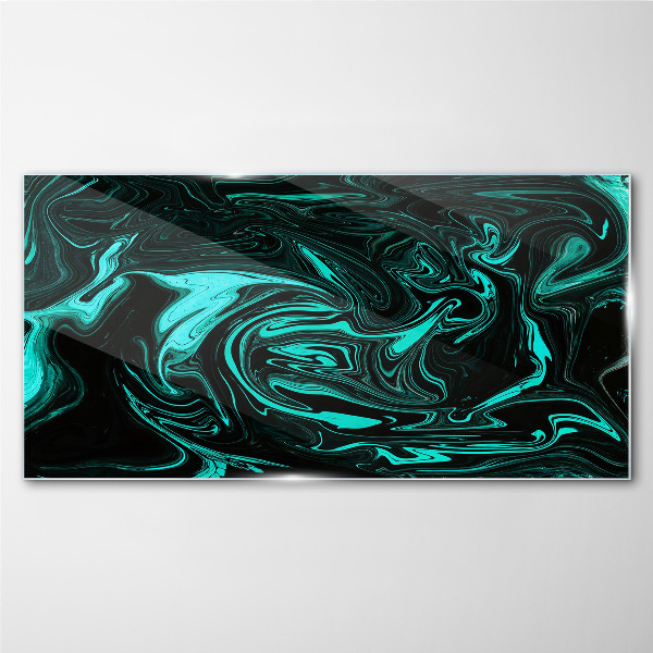 Green and black swirls of abstraction Glass art print