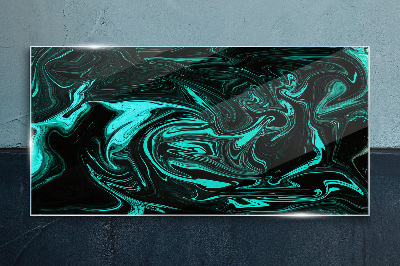 Green and black swirls of abstraction Glass art print