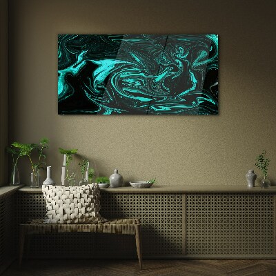 Green and black swirls of abstraction Glass art print