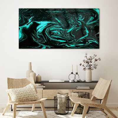 Green and black swirls of abstraction Glass art print