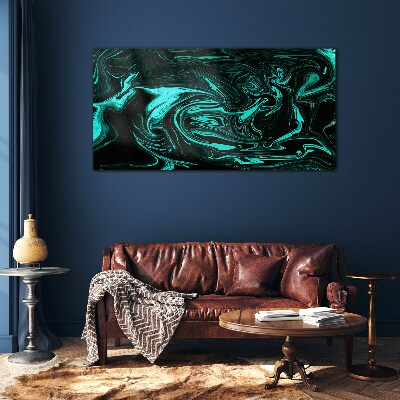 Green and black swirls of abstraction Glass art print