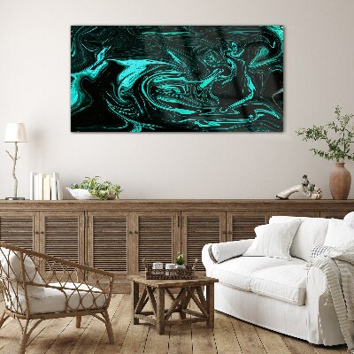 Green and black swirls of abstraction Glass art print