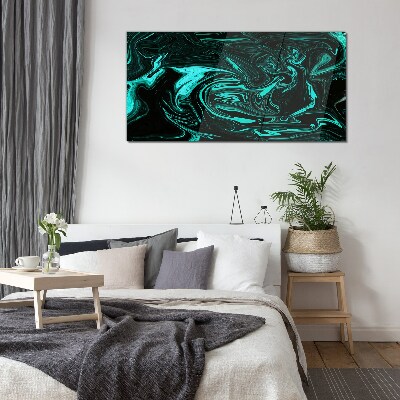 Green and black swirls of abstraction Glass art print