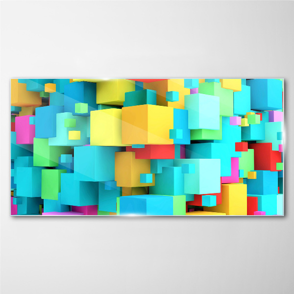 Colorful cubes on a 3D background Wall art on glass