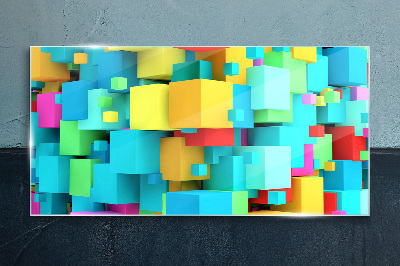 Colorful cubes on a 3D background Wall art on glass