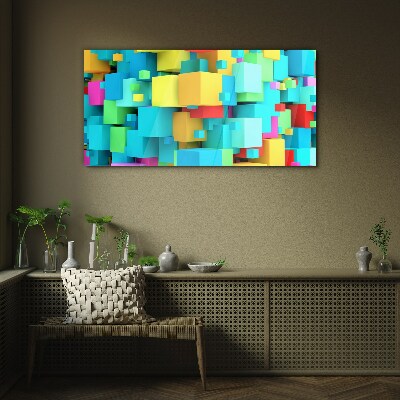 Colorful cubes on a 3D background Wall art on glass