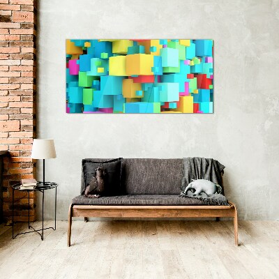 Colorful cubes on a 3D background Wall art on glass