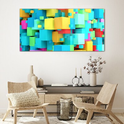 Colorful cubes on a 3D background Wall art on glass