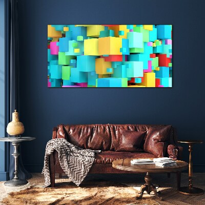 Colorful cubes on a 3D background Wall art on glass