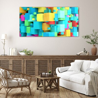 Colorful cubes on a 3D background Wall art on glass