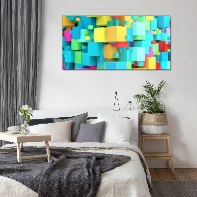 Colorful cubes on a 3D background Wall art on glass