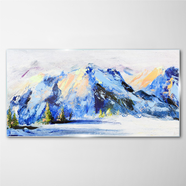 Winter mountain landscape Wall art on glass