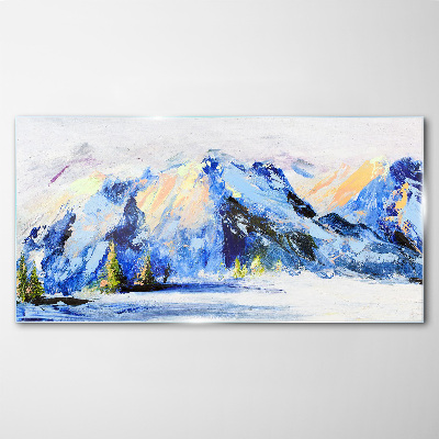 Winter mountain landscape Wall art on glass