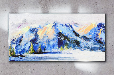 Winter mountain landscape Wall art on glass
