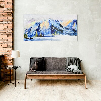 Winter mountain landscape Wall art on glass