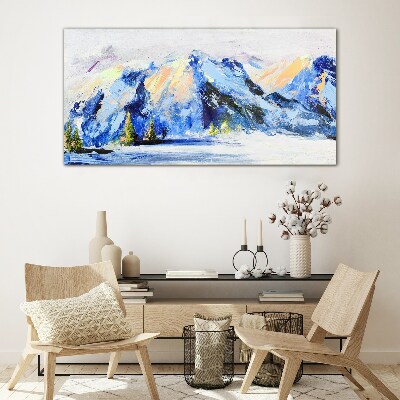 Winter mountain landscape Wall art on glass