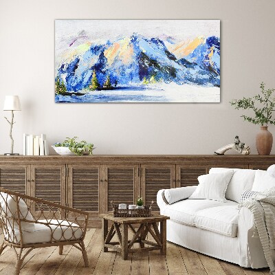 Winter mountain landscape Wall art on glass