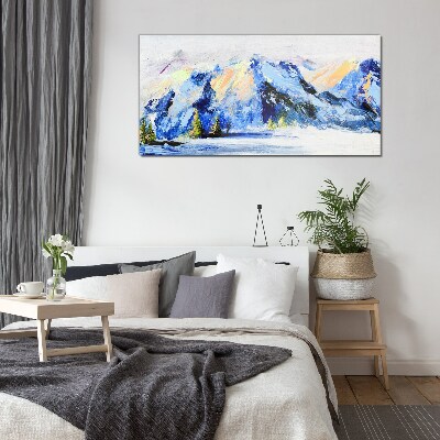 Winter mountain landscape Wall art on glass