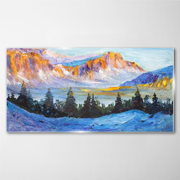 Winter mountain landscape Glass art print