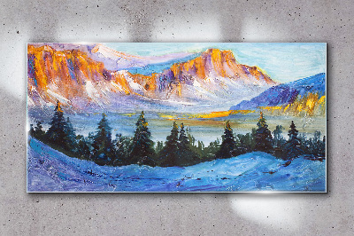 Winter mountain landscape Glass art print