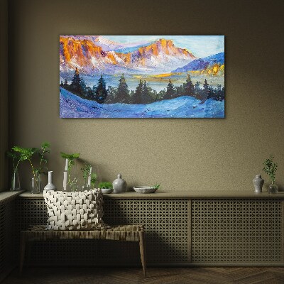 Winter mountain landscape Glass art print