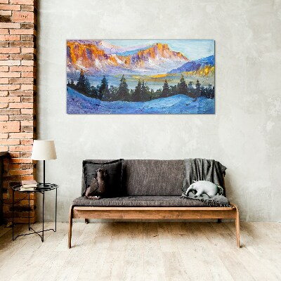 Winter mountain landscape Glass art print