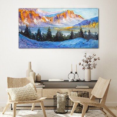 Winter mountain landscape Glass art print