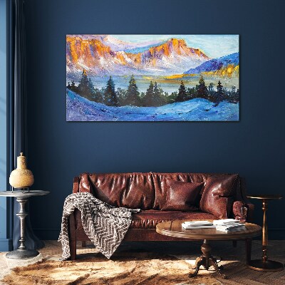 Winter mountain landscape Glass art print
