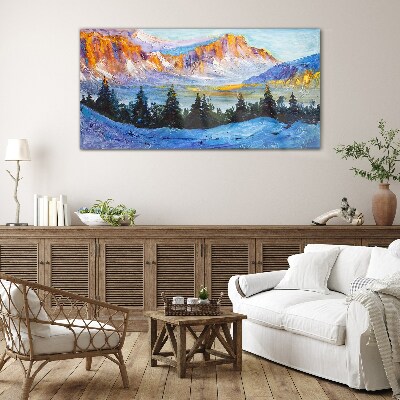 Winter mountain landscape Glass art print