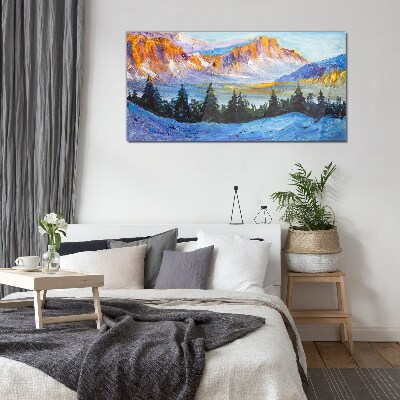 Winter mountain landscape Glass art print