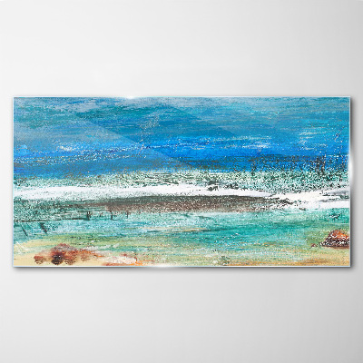 Abstract beach sea waves Glass Wall Art