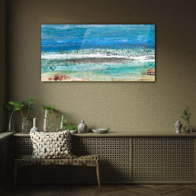 Abstract beach sea waves Glass Wall Art