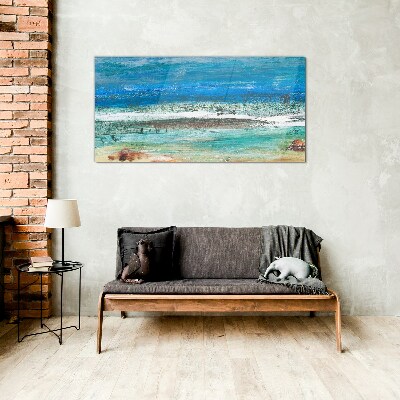 Abstract beach sea waves Glass Wall Art