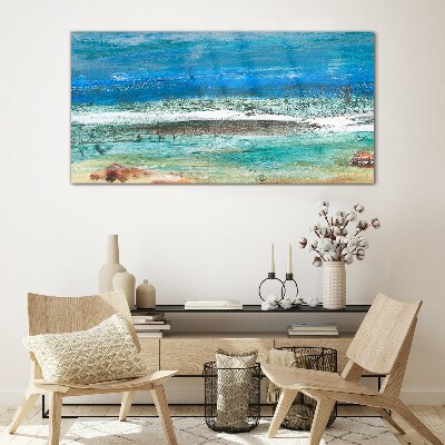 Abstract beach sea waves Glass Wall Art