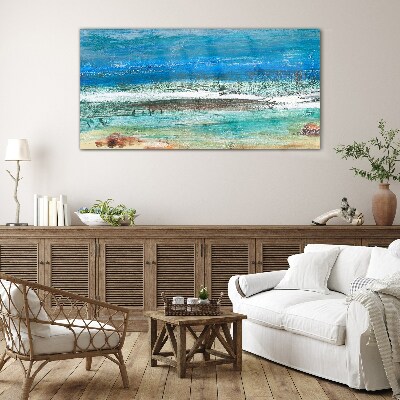 Abstract beach sea waves Glass Wall Art