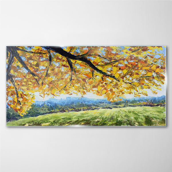 Golden autumn in the landscape Wall art on glass