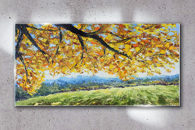 Autumn leaves tree Glass Wall Art