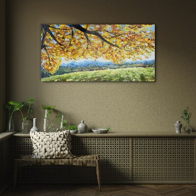 Autumn leaves tree Glass Wall Art