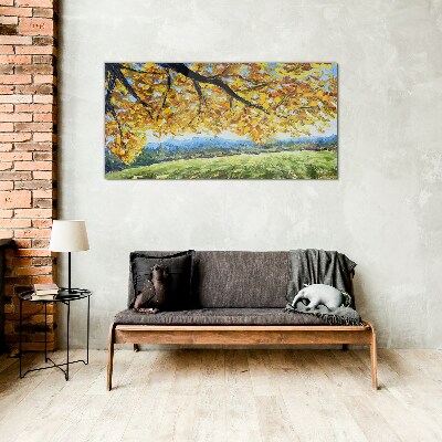 Autumn leaves tree Glass Wall Art