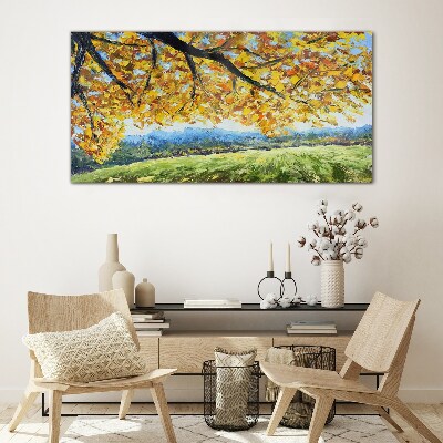 Autumn leaves tree Glass Wall Art