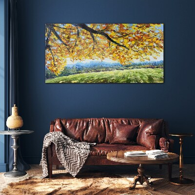 Autumn leaves tree Glass Wall Art