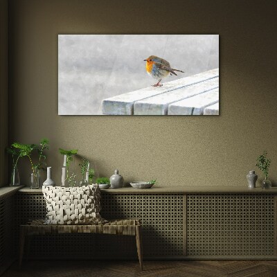 Robin on a white board Glass art print