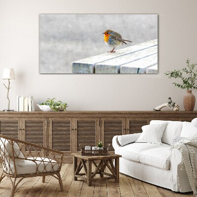 Robin on a white board Glass art print