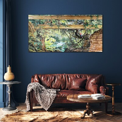 Tropical landscape with waterfall Glass art print