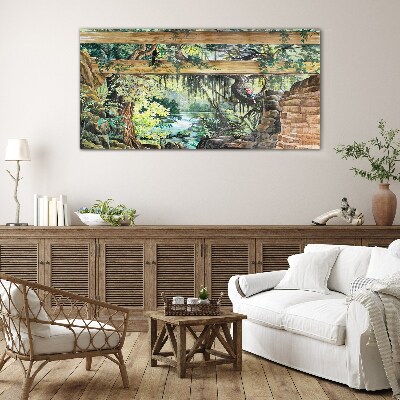 Tropical landscape with waterfall Glass art print