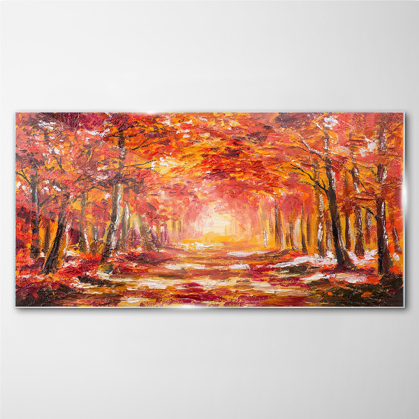 Autumn reflections in the forest Wall art on glass