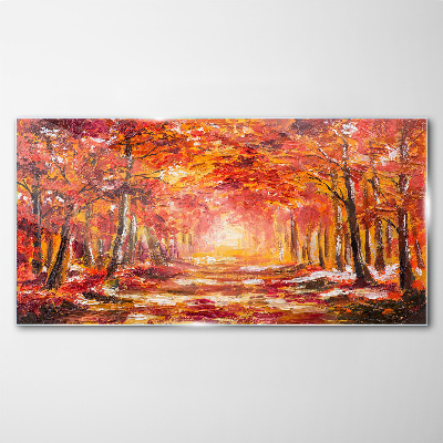 Nature forest autumn leaves Glass Wall Art