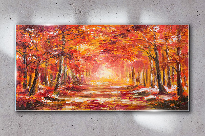 Autumn reflections in the forest Wall art on glass